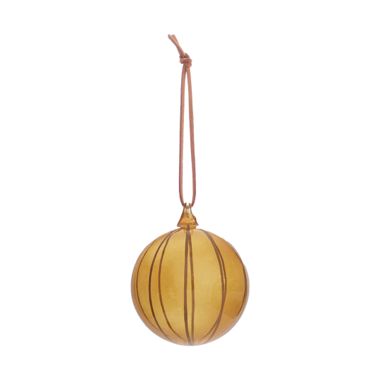 Hanging glass striped bauble amber