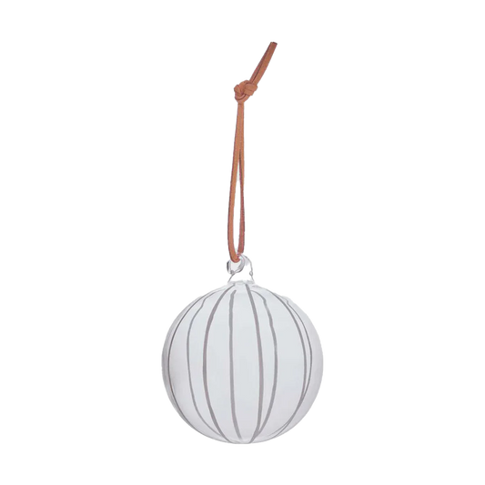Hanging glass striped bauble white
