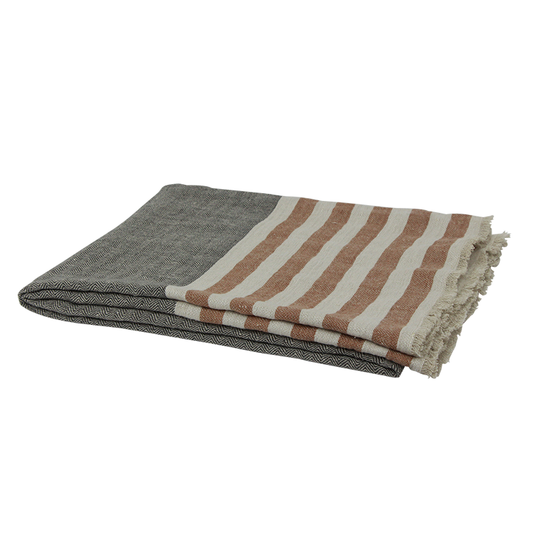 Herringbone striped throw 130 x 170cm black spice