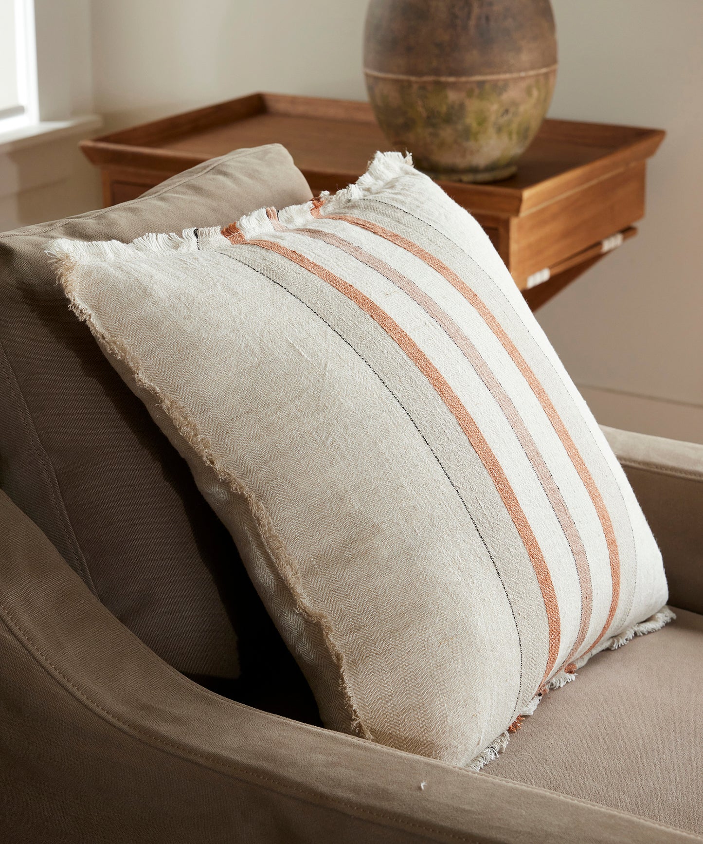 Herringbone striped cushion cover 50cm natural