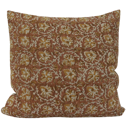 Isla floral linen cushion cover 50cm toffee