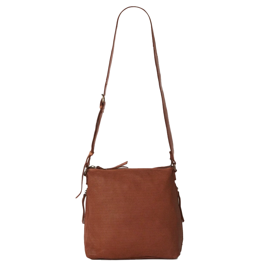 Juju & Co perforated leather slouchy bag cognac
