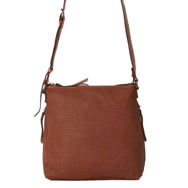 Juju & Co perforated leather slouchy bag cognac