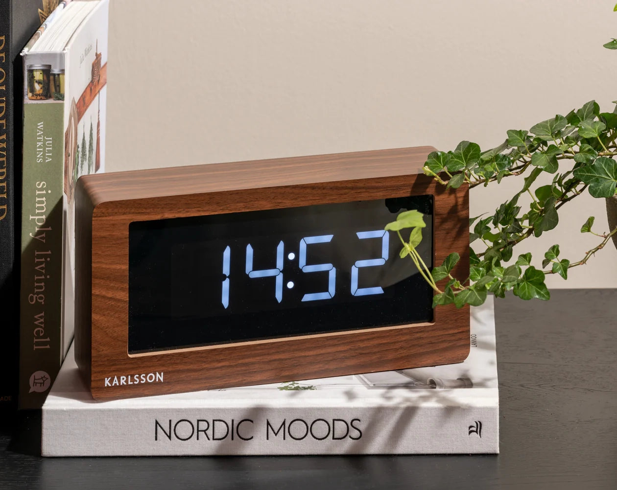 Karlsson boxed LED alarm clock dark wood