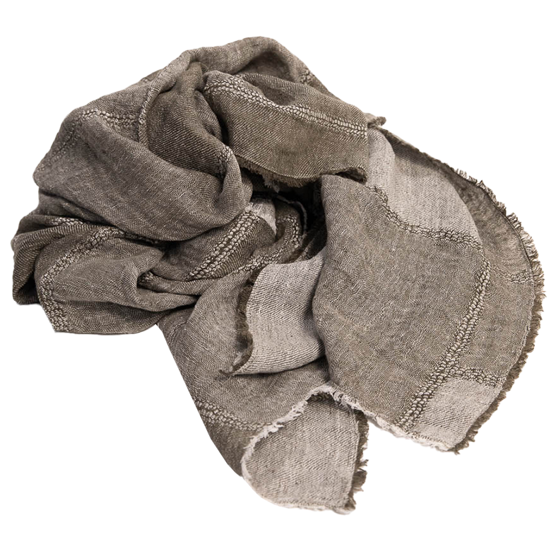 Kozo linen jacquard weave throw 140 x 200cm khaki