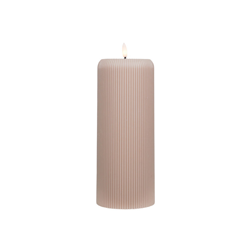 LED ribbed pillar candle taupe 25cm