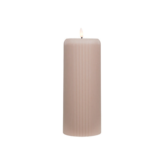 LED ribbed pillar candle taupe 25cm