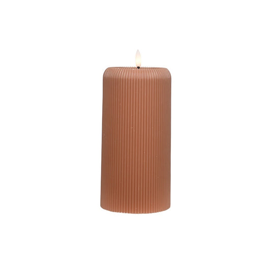 LED ribbed pillar candle light brown 20cm