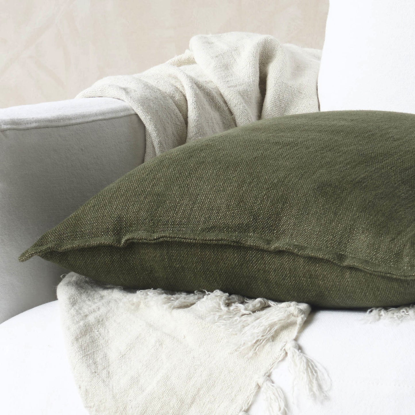 Flaxmill linen cushion cover moss 60cm