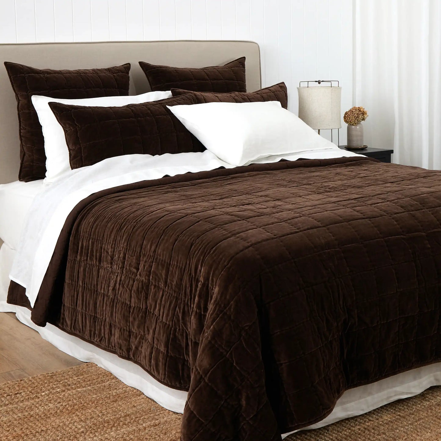 Large cotton velvet quilt chocolate