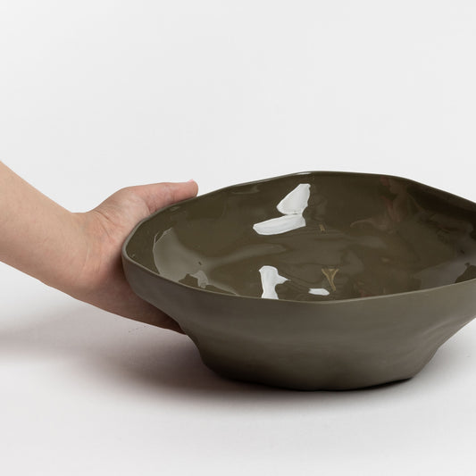 Large ceramic organic shaped bowl olive 35cm