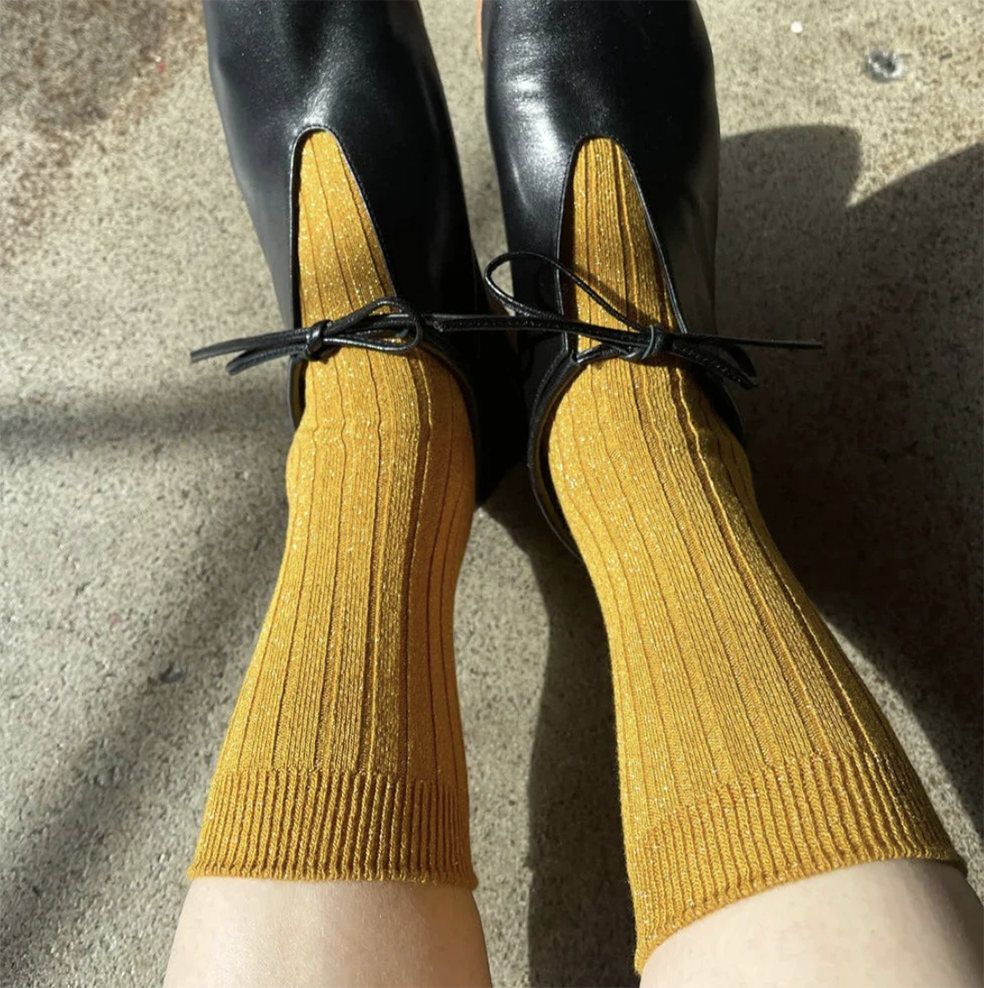 Le Bon Shoppe her socks mustard glitter