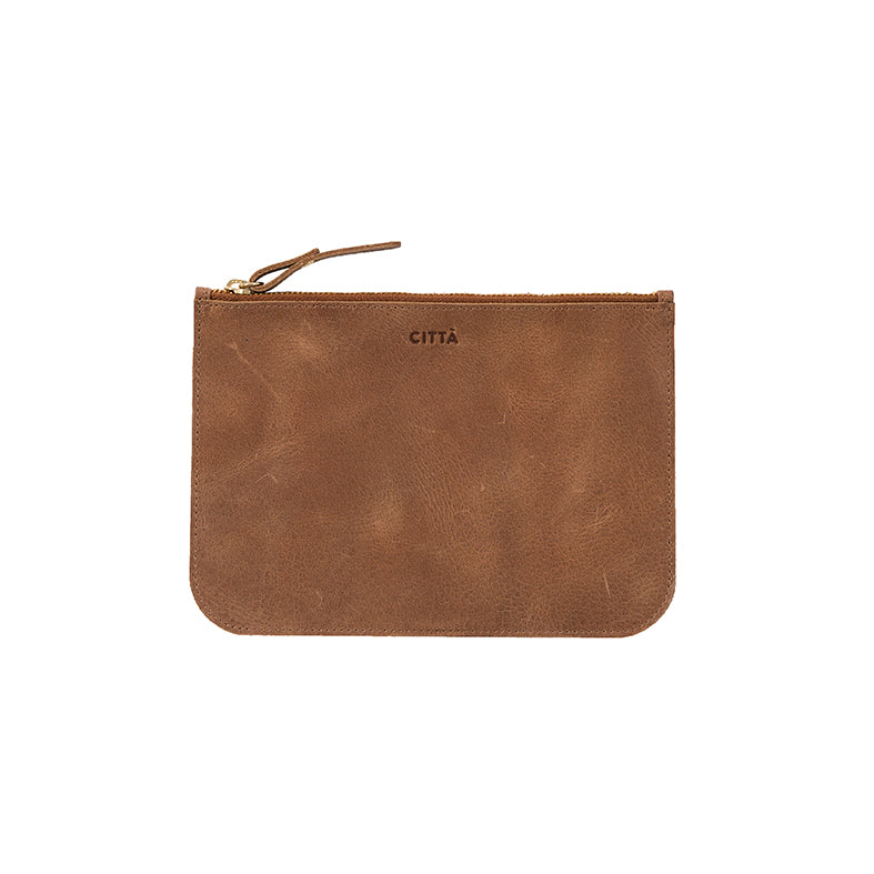 Leather pouch purse tan