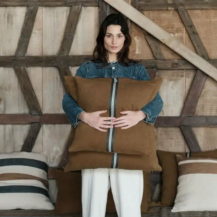 Miles Belgian linen cushion cover oak 63cm