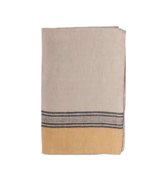 Linen cotton tea towel with mustard stripe