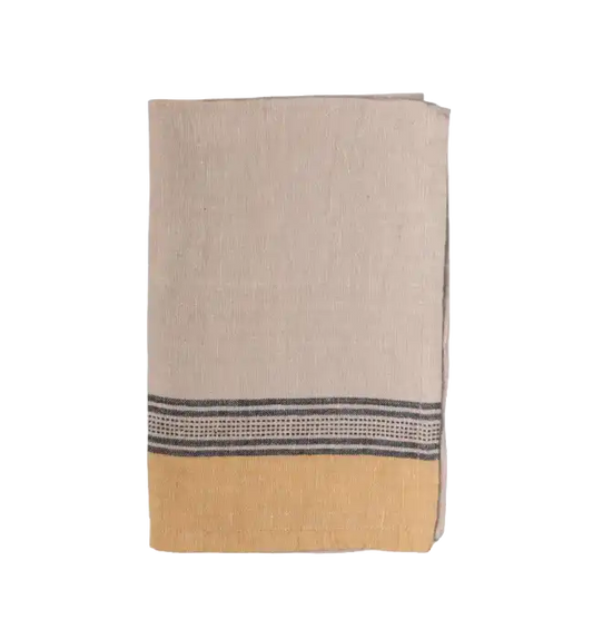 Linen cotton tea towel with mustard stripe