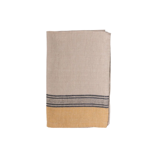 Striped linen tea towel mustard stripe