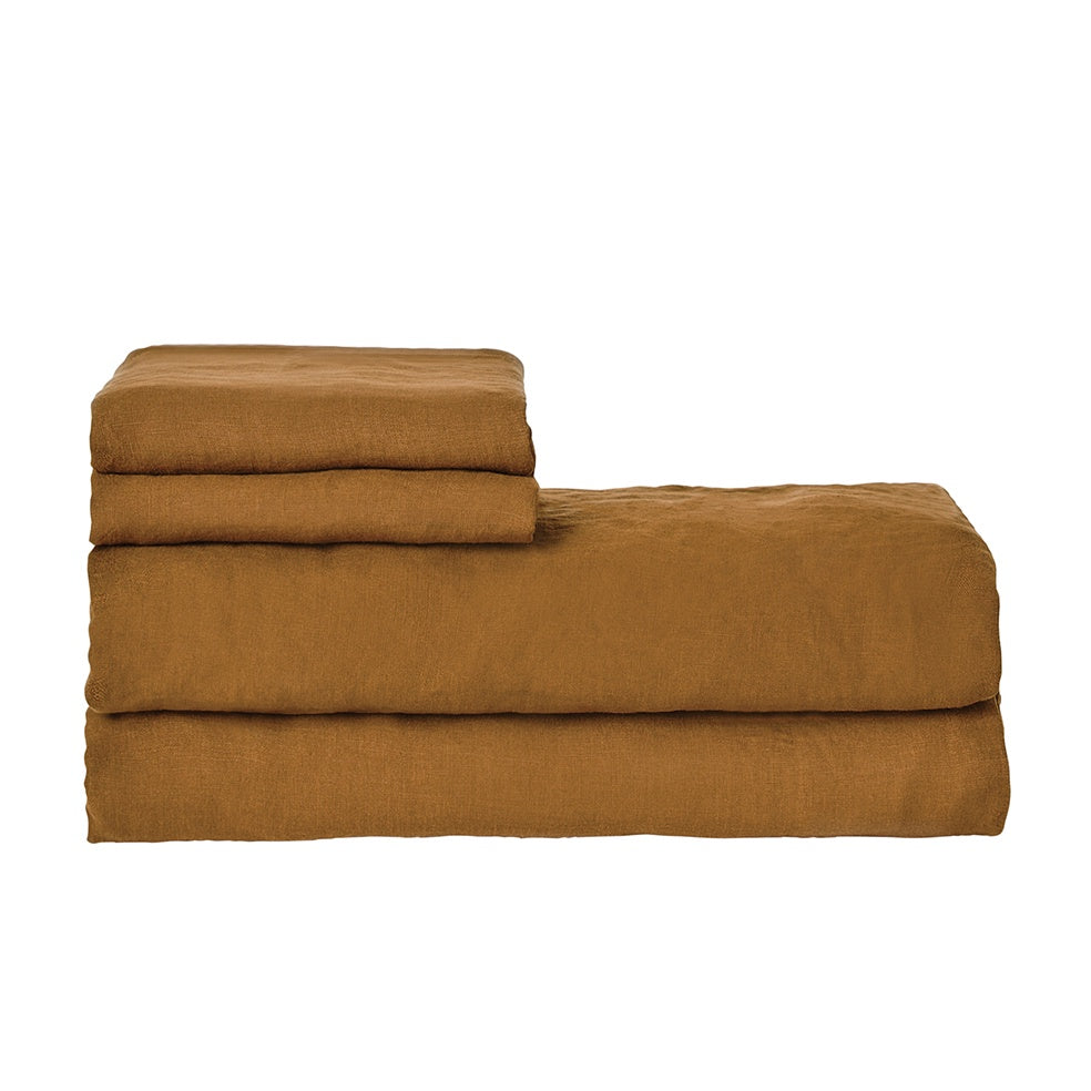 Linen fitted sheet ochre