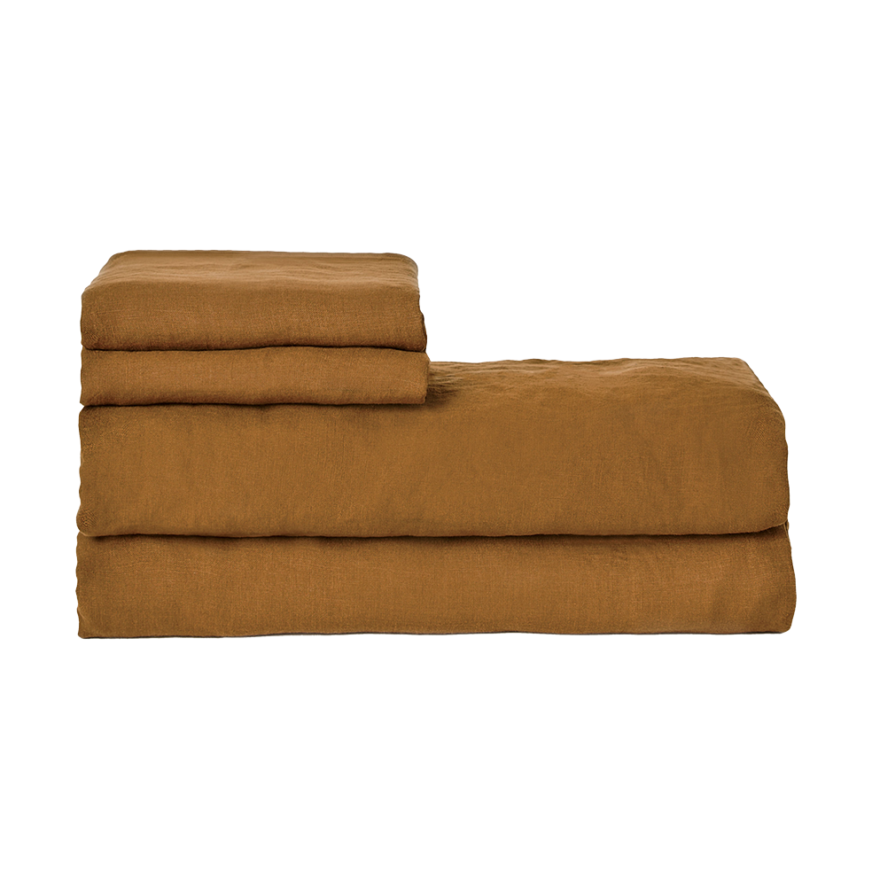 Linen flat sheet ochre