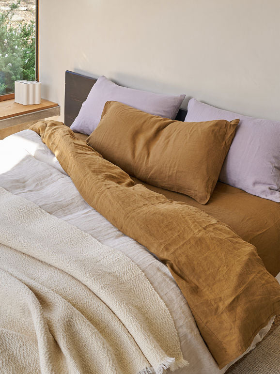Linen flat sheet ochre