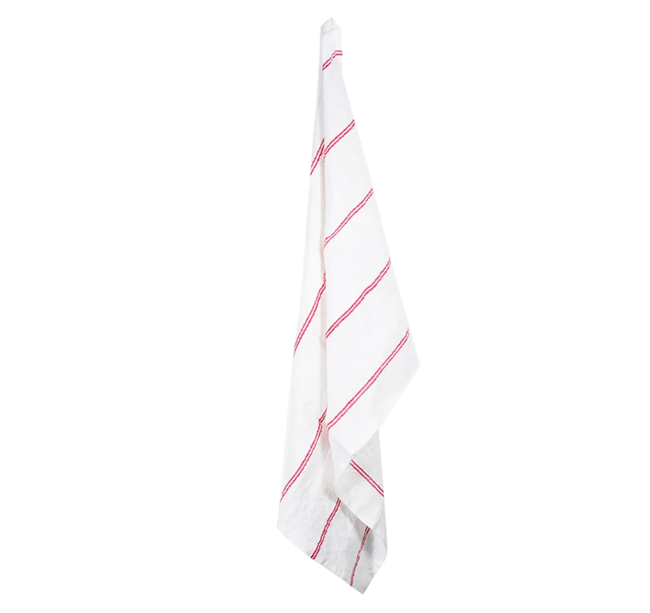 Linen striped teatowel red