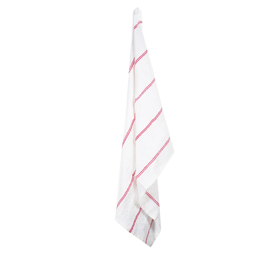 Linen striped teatowel red