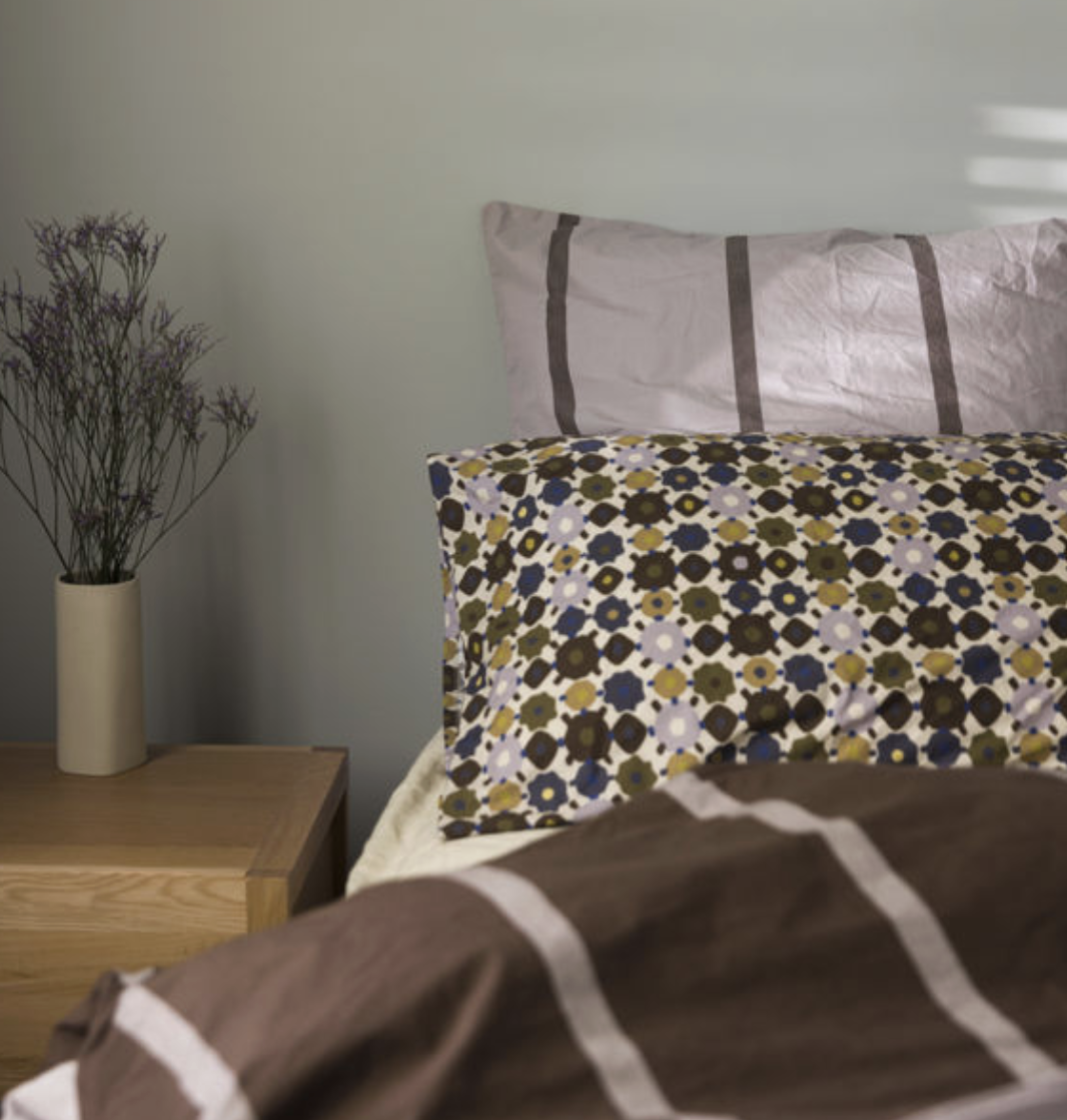 Duo pillowcase pair pansy with rye stripe