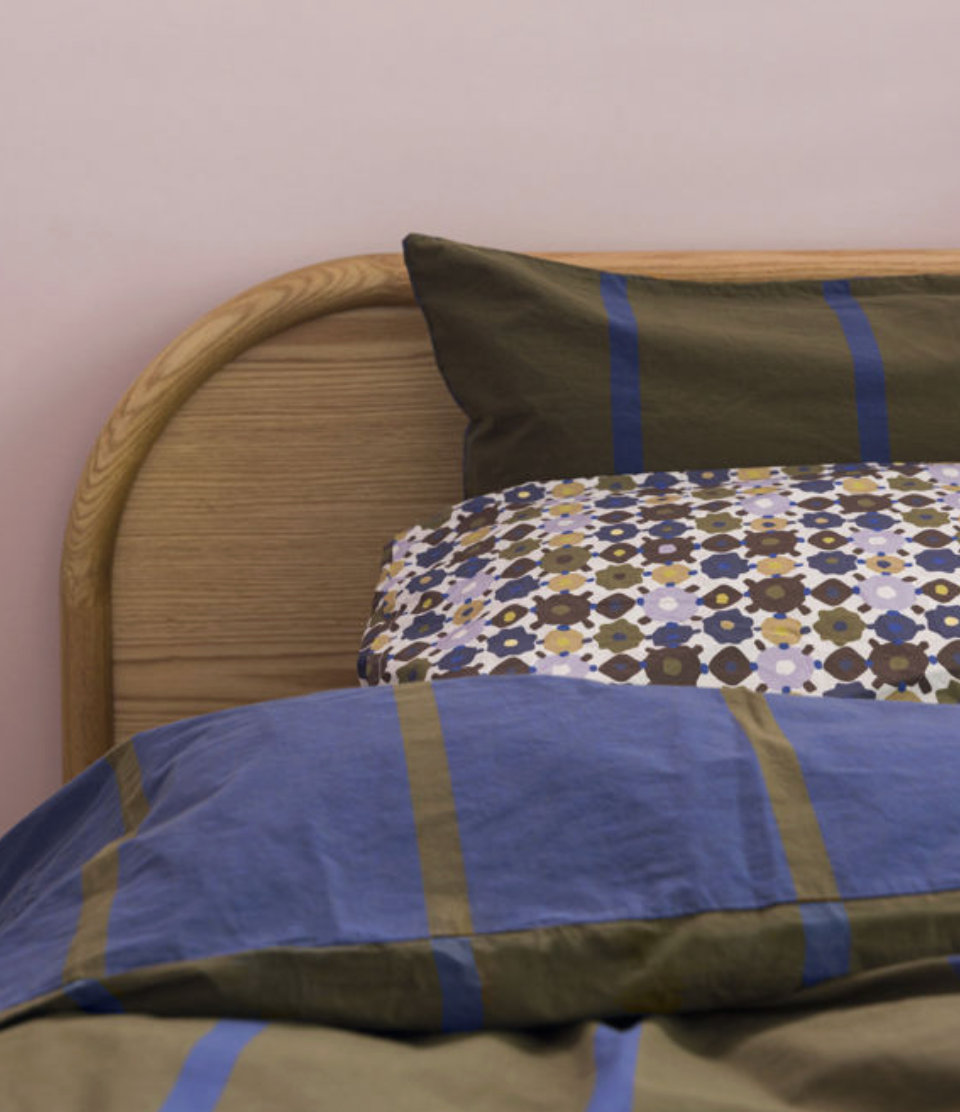 Duo pillowcase pair ivy with aegean stripe