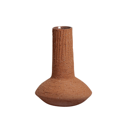 Textured long neck bottle vase 23cm terracotta