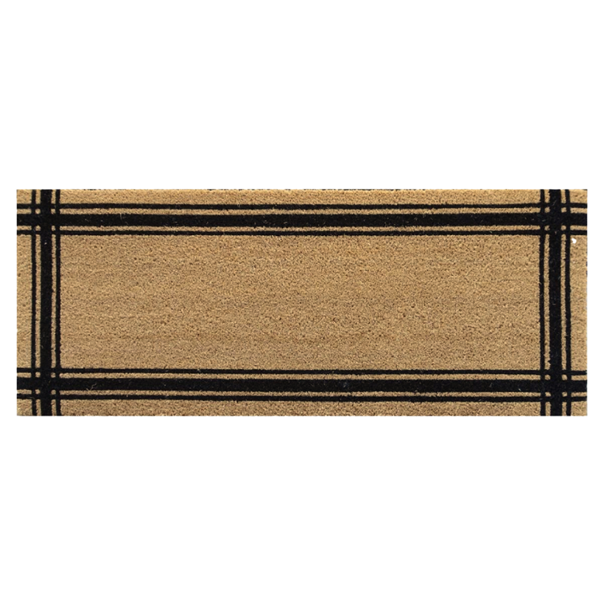 Long coir door mat with black stripe border 120cm