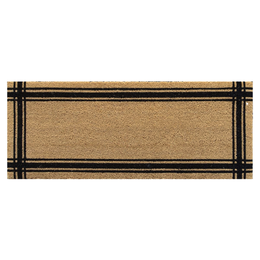 Long coir door mat with black stripe border 120cm