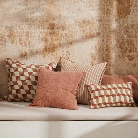 Lorenzo block print linen cushion cover 50cm clay
