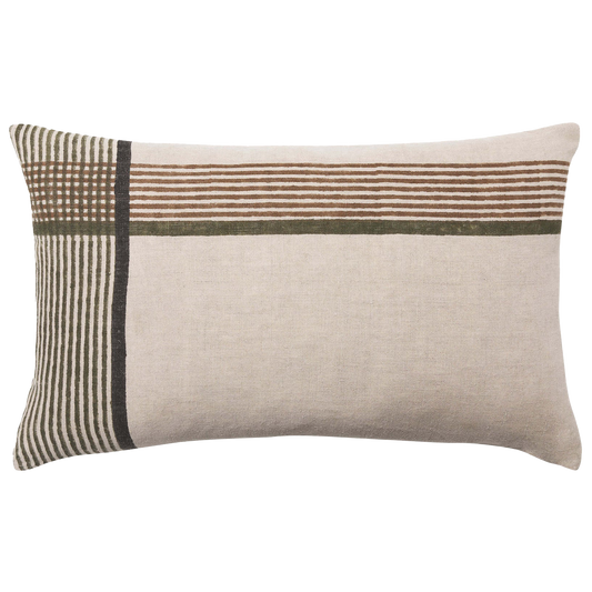 Lucas block print linen cushion cover 40x60cm
