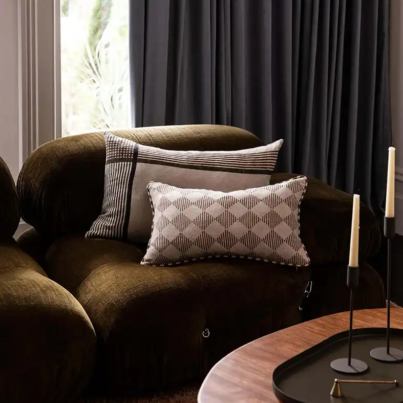 Lucas block print linen cushion cover 40x60cm