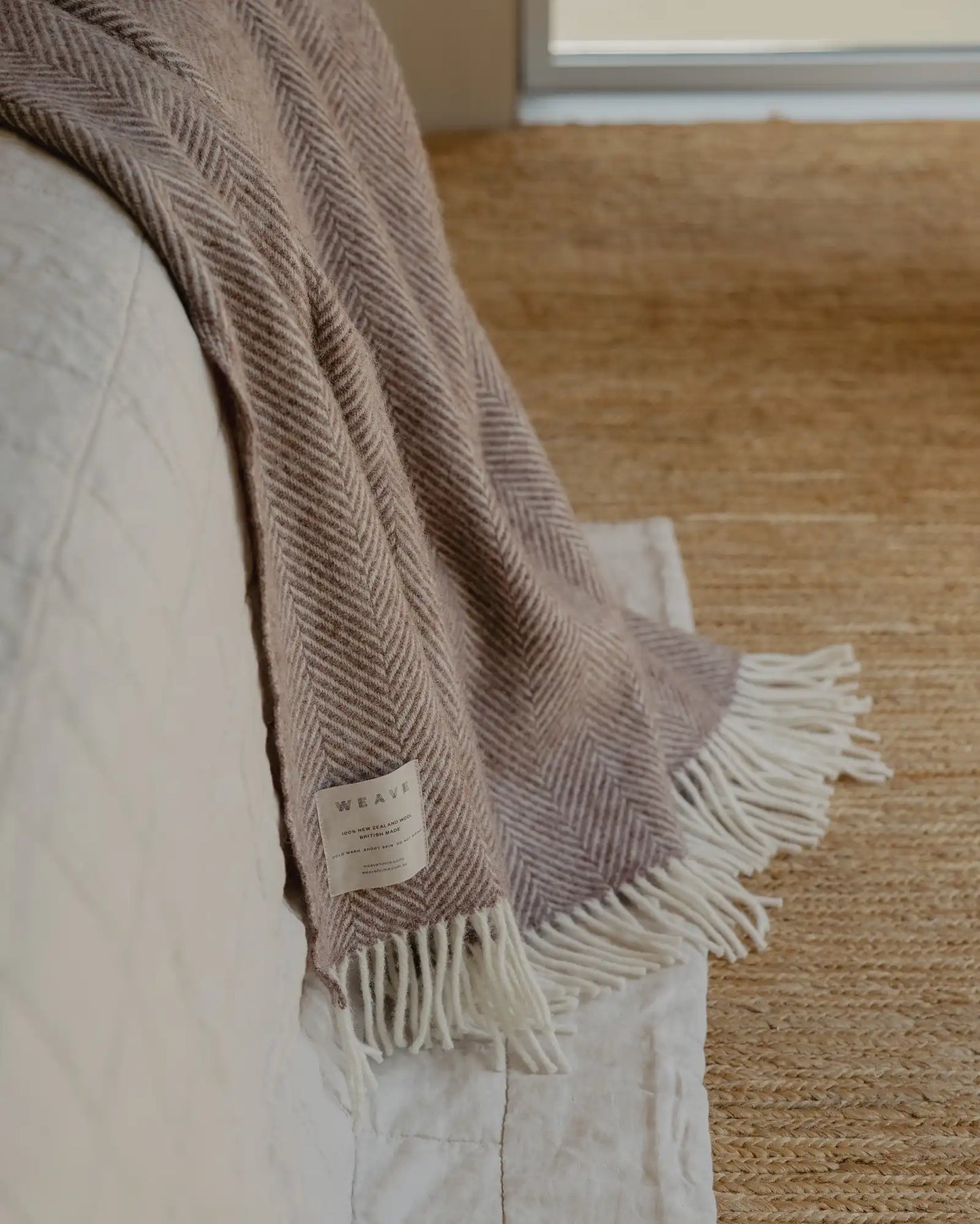 Magnus NZ lambswool herringbone blanket 150 x 183cm cocoa
