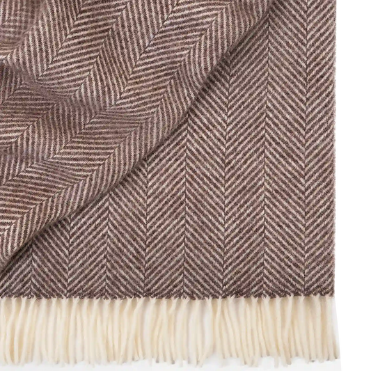 Magnus NZ lambswool herringbone blanket 150 x 183cm cocoa