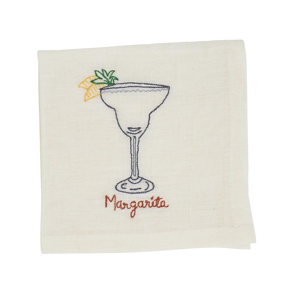 Margarita hand embroidered cotton cocktail napkin