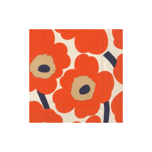 Marimekko unikko cocktail paper napkins set of 20 orange and cream