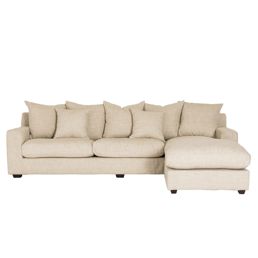Melba slip cover linen sofa with chaise salt & pepper