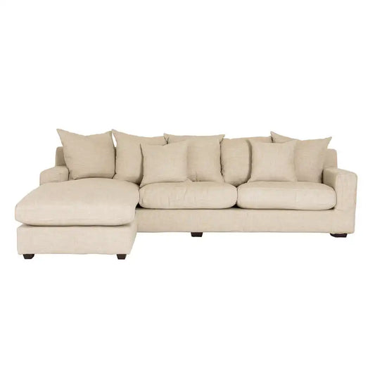 Melba slip cover linen sofa with chaise salt & pepper