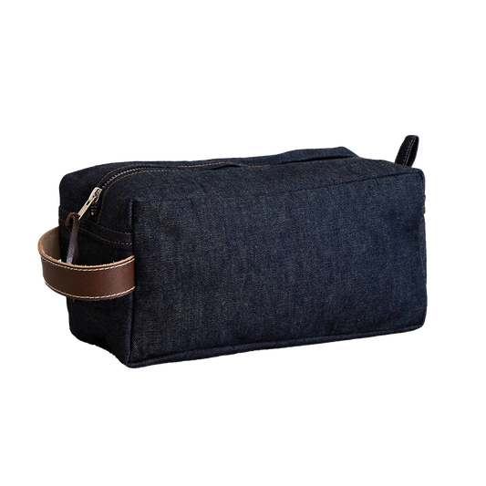 Blue denim toiletry bag