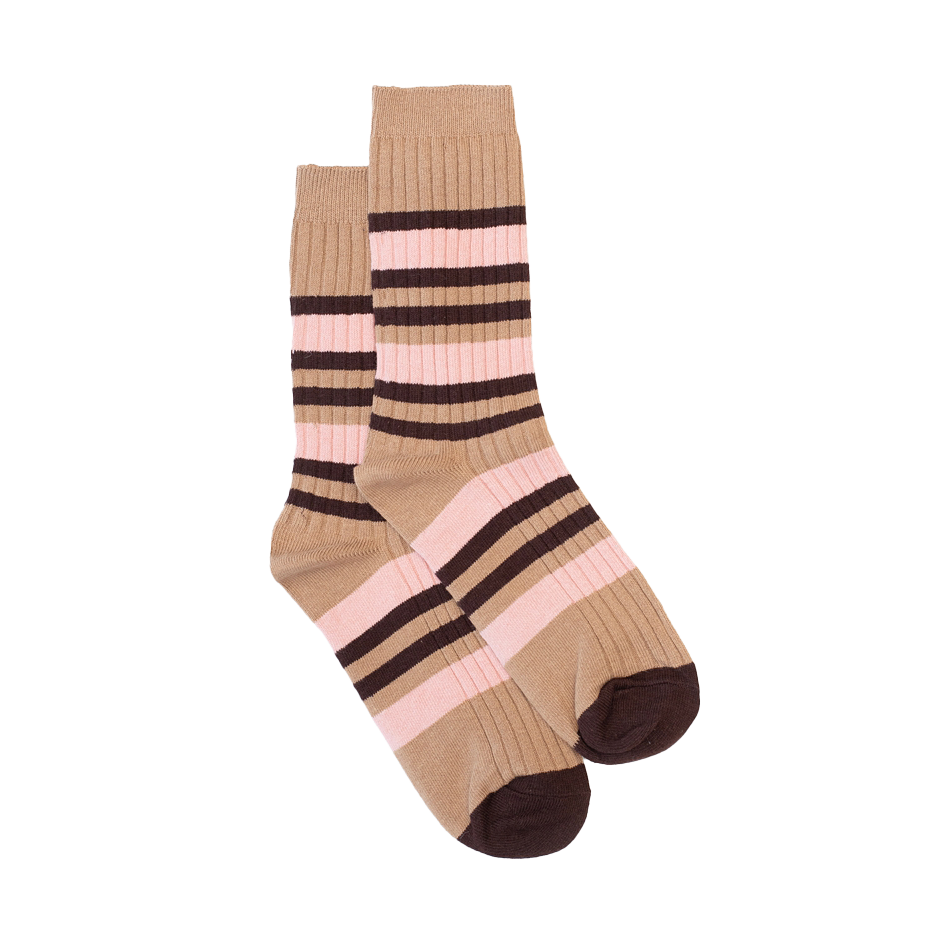 Mocha stripe cotton blend socks