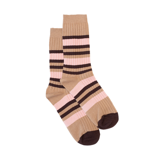 Mocha stripe cotton blend socks
