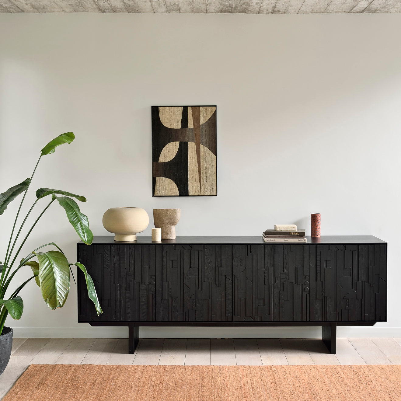 Mosaic teak 4-door sideboard 227cm