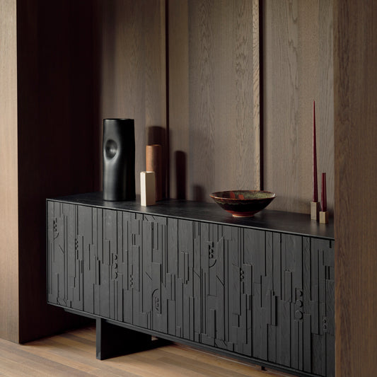 Mosaic teak 4-door sideboard 227cm