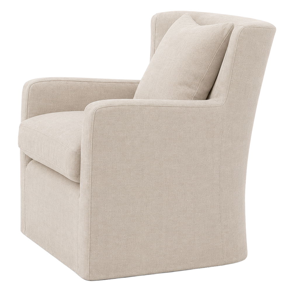 NZ made Ernest slip cover armchair on swivel base
