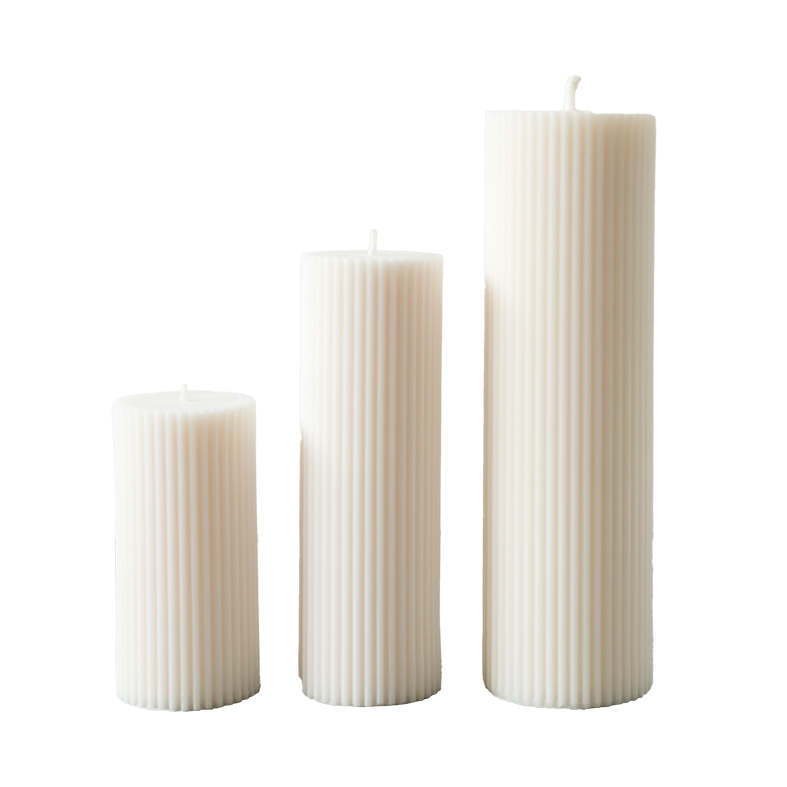 NZ made Racquel ridged pillar candle off-white