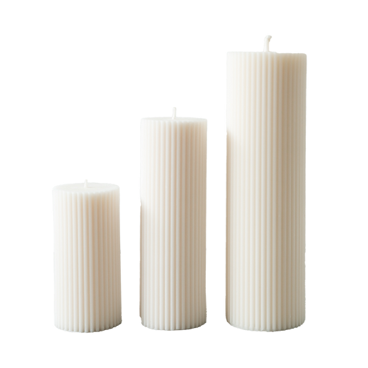 NZ made Racquel ridged pillar candle off-white