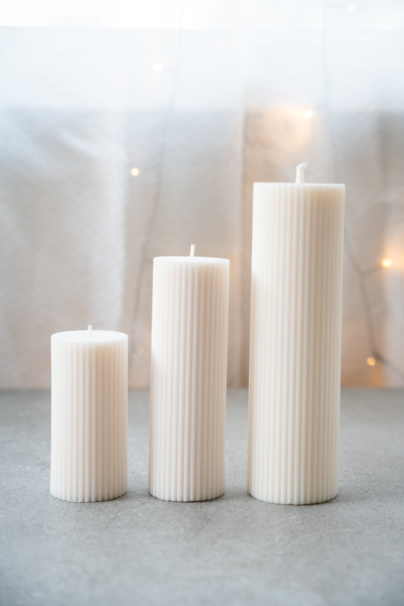 NZ made Racquel ridged pillar candle off-white
