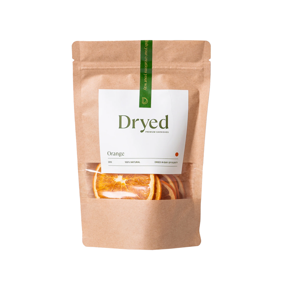 NZ made dehydrated orange slices in pouch 30g